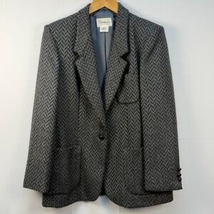 VTG Thalhimers Wool Herringbone Gray Blazer Made in Japan SIze 10